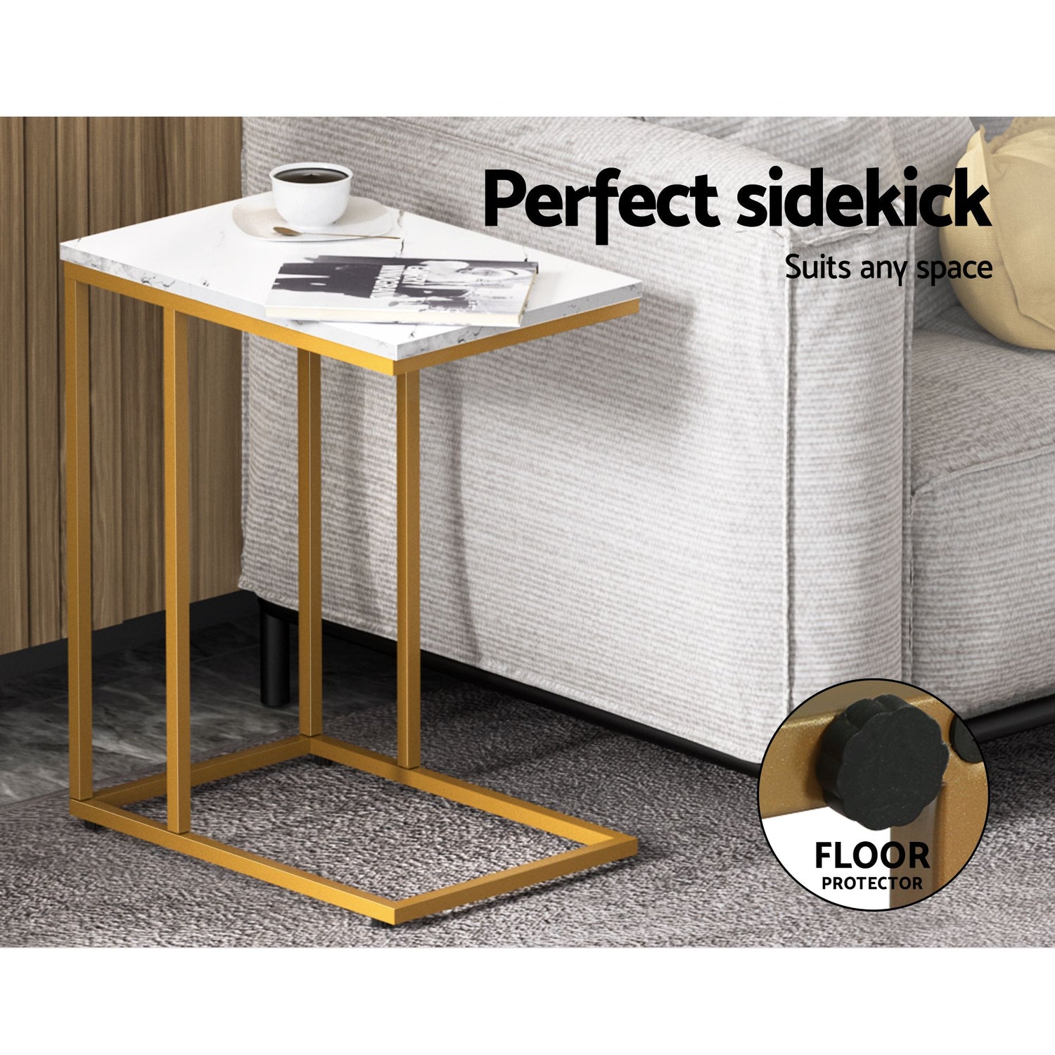 Artiss Floor Lounge Sofa Bed Folding Chaise Chair Green &amp; Coffee Table Side Table Marble Effect