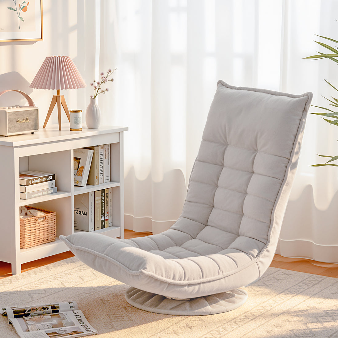 Artiss Swivel Floor Chair 5 Adjustable Foldable Lounge Seat Floor Sofa Chair Grey-Furniture > Bar Stools &amp; Chairs > Arm Chairs &amp; Recliners-PEROZ Accessories