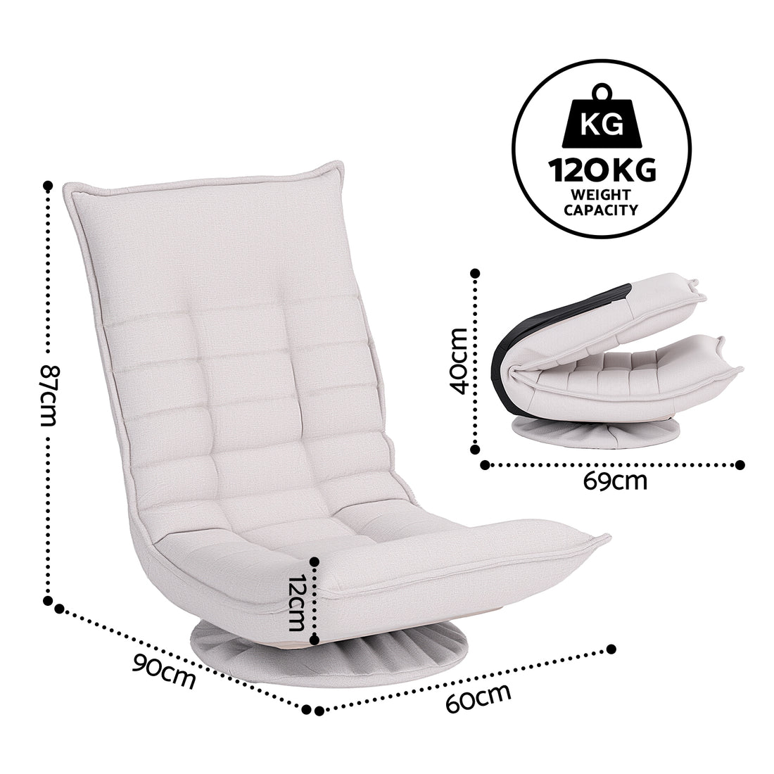 Artiss Swivel Floor Chair 5 Adjustable Foldable Lounge Seat Floor Sofa Chair Grey-Furniture > Bar Stools &amp; Chairs > Arm Chairs &amp; Recliners-PEROZ Accessories