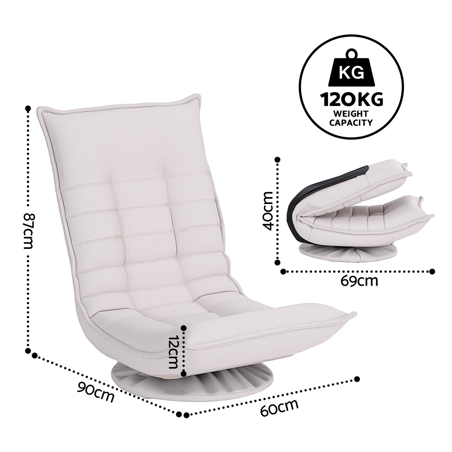 Artiss Swivel Floor Chair 5 Adjustable Foldable Lounge Seat Floor Sofa Chair Grey-Furniture > Bar Stools &amp; Chairs > Arm Chairs &amp; Recliners-PEROZ Accessories