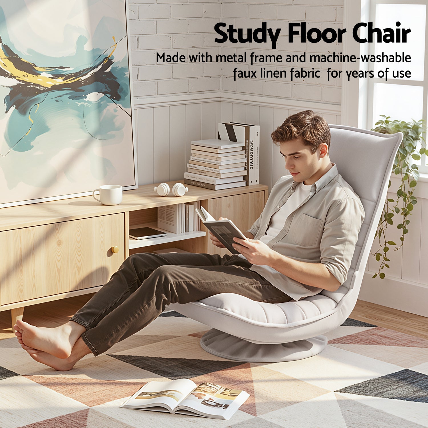 Artiss Swivel Floor Chair 5 Adjustable Foldable Lounge Seat Floor Sofa Chair Grey-Furniture > Bar Stools &amp; Chairs > Arm Chairs &amp; Recliners-PEROZ Accessories