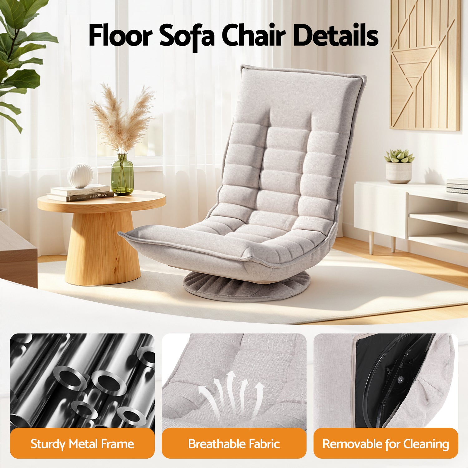 Artiss Swivel Floor Chair 5 Adjustable Foldable Lounge Seat Floor Sofa Chair Grey-Furniture > Bar Stools &amp; Chairs > Arm Chairs &amp; Recliners-PEROZ Accessories