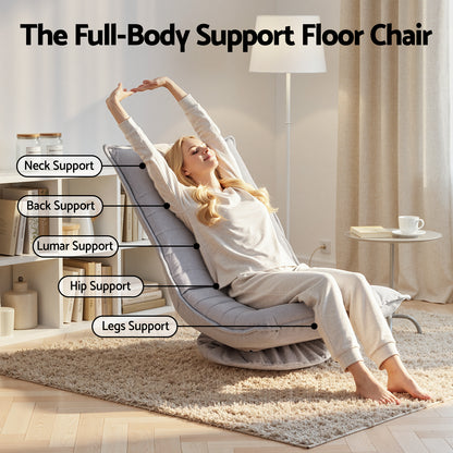 Artiss Swivel Floor Chair 5 Adjustable Foldable Lounge Seat Floor Sofa Chair Grey-Furniture > Bar Stools &amp; Chairs > Arm Chairs &amp; Recliners-PEROZ Accessories