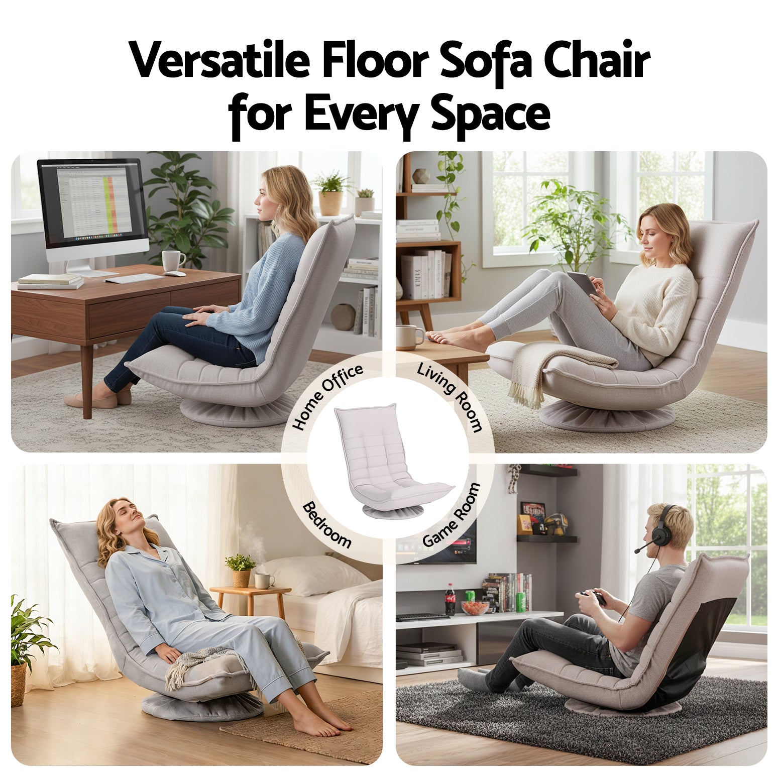Artiss Swivel Floor Chair 5 Adjustable Foldable Lounge Seat Floor Sofa Chair Grey-Furniture > Bar Stools &amp; Chairs > Arm Chairs &amp; Recliners-PEROZ Accessories