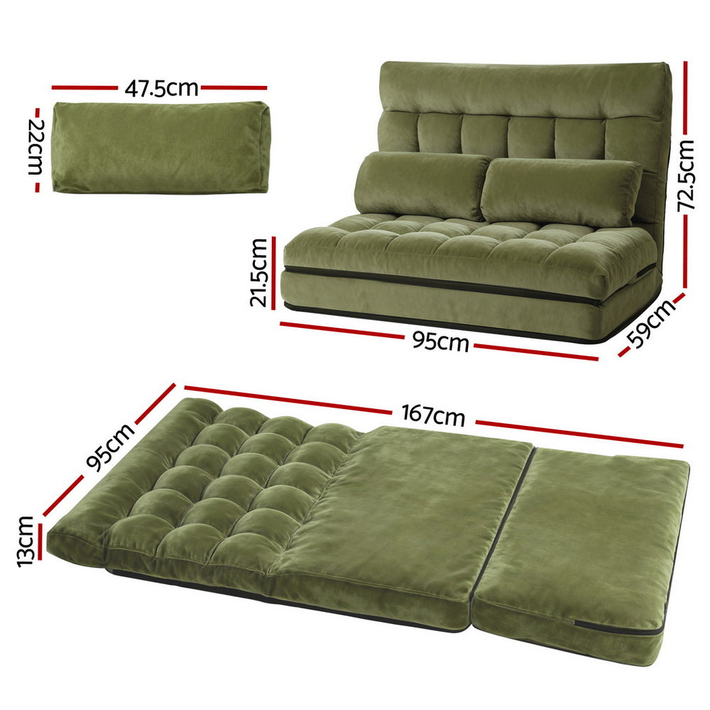 ArtissLounge Sofa Bed 2 seater Green Fabric-Furniture &gt; Bar Stools &amp; Chairs &gt; Arm Chairs &amp; Recliners-PEROZ Accessories