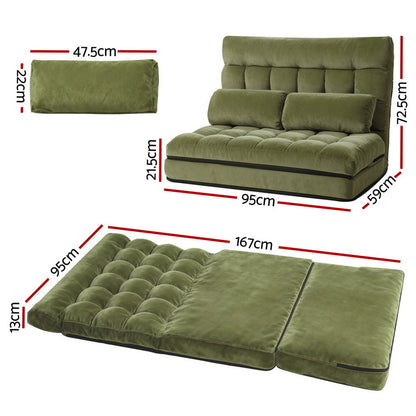 ArtissLounge Sofa Bed 2 seater Green Fabric-Furniture &gt; Bar Stools &amp; Chairs &gt; Arm Chairs &amp; Recliners-PEROZ Accessories