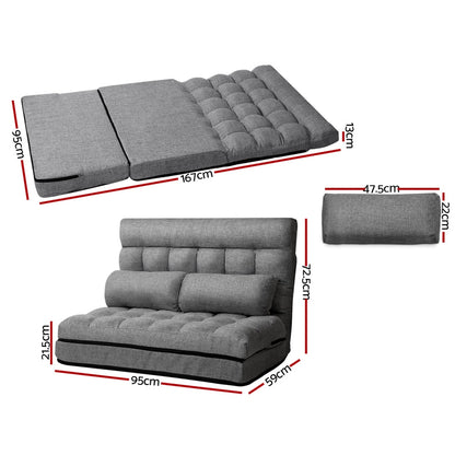 Artiss Lounge Sofa Bed 2-seater Grey Fabric-Furniture &gt; Living Room-PEROZ Accessories