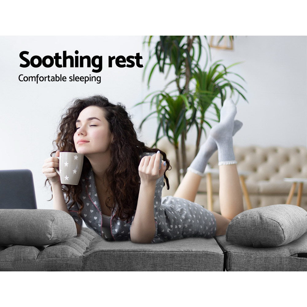 Artiss Lounge Sofa Bed 2-seater Grey Fabric-Furniture &gt; Living Room-PEROZ Accessories