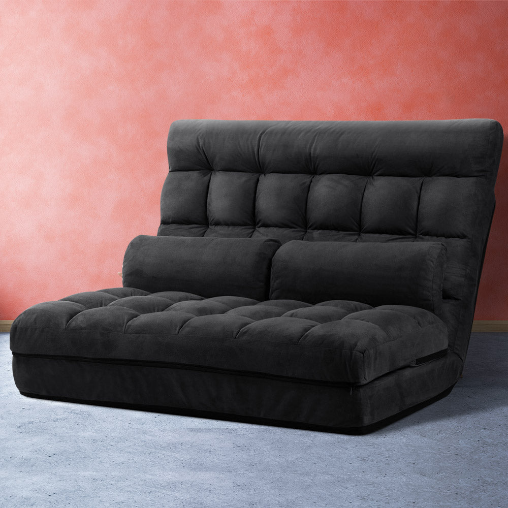 Artiss Lounge Sofa Bed 2-seater Charcoal Suede-Furniture &gt; Living Room-PEROZ Accessories