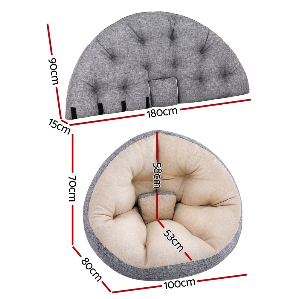 Artiss Floor Lounge Sofa Bed Chair Foldable Washable Beige-Furniture > Bar Stools &amp; Chairs > Arm Chairs &amp; Recliners-PEROZ Accessories