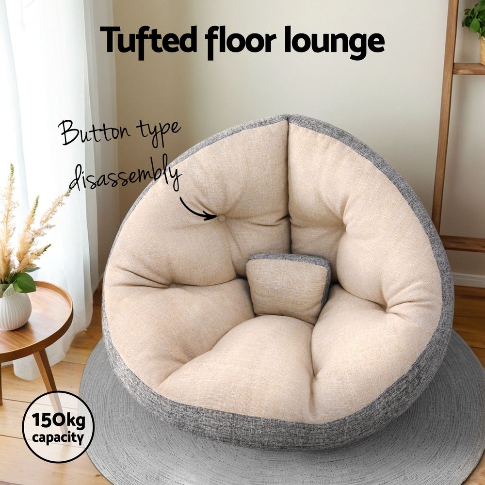 Artiss Floor Lounge Sofa Bed Chair Foldable Washable Beige-Furniture > Bar Stools &amp; Chairs > Arm Chairs &amp; Recliners-PEROZ Accessories