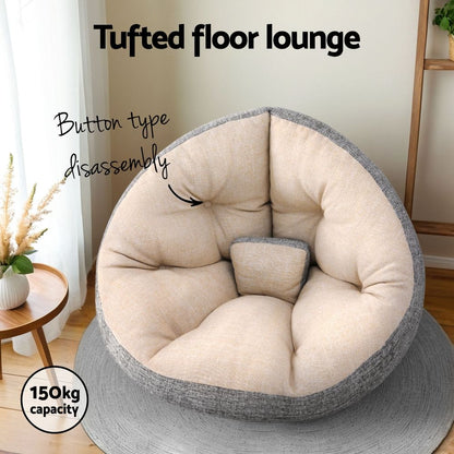 Artiss Floor Lounge Sofa Bed Chair Foldable Washable Beige-Furniture > Bar Stools &amp; Chairs > Arm Chairs &amp; Recliners-PEROZ Accessories