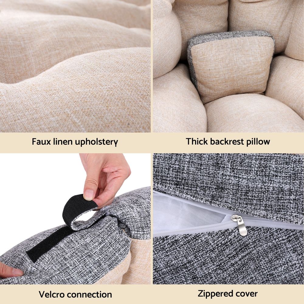 Artiss Floor Lounge Sofa Bed Chair Foldable Washable Beige-Furniture > Bar Stools &amp; Chairs > Arm Chairs &amp; Recliners-PEROZ Accessories