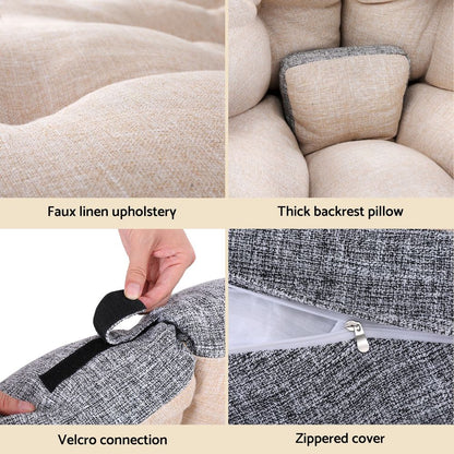 Artiss Floor Lounge Sofa Bed Chair Foldable Washable Beige-Furniture > Bar Stools &amp; Chairs > Arm Chairs &amp; Recliners-PEROZ Accessories