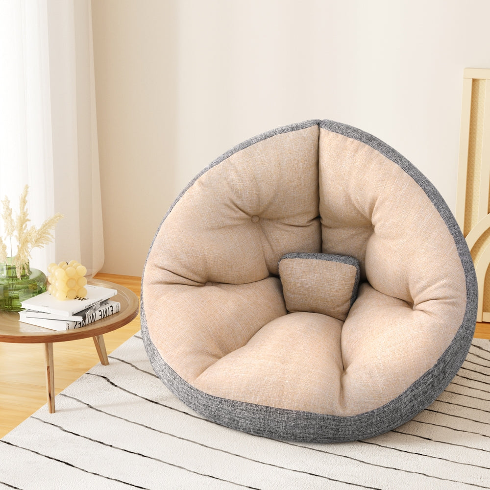 Artiss Floor Lounge Sofa Bed Chair Foldable Washable Beige-Furniture &gt; Bar Stools &amp; Chairs &gt; Arm Chairs &amp; Recliners-PEROZ Accessories
