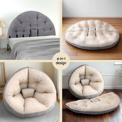 Artiss Floor Lounge Sofa Bed Chair Foldable Washable Beige-Furniture &gt; Bar Stools &amp; Chairs &gt; Arm Chairs &amp; Recliners-PEROZ Accessories