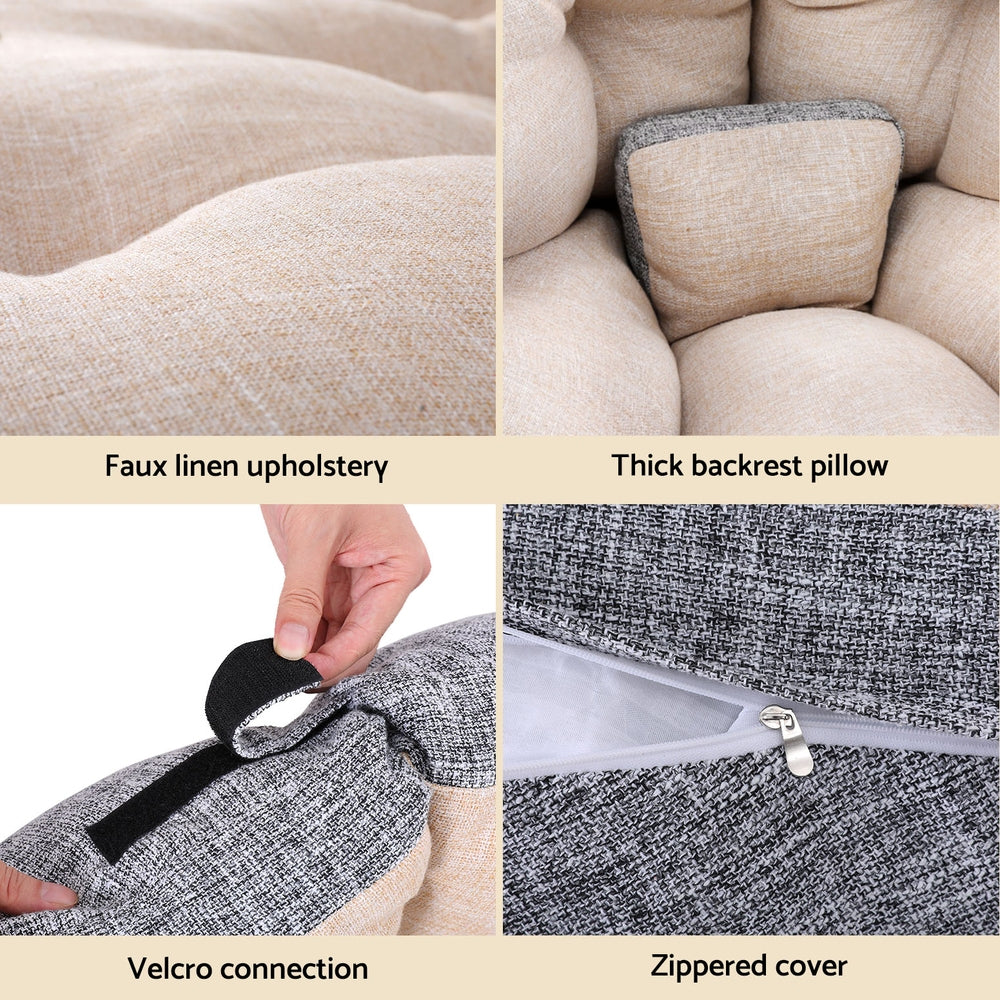 Artiss Floor Lounge Sofa Bed Chair Foldable Washable Beige-Furniture &gt; Bar Stools &amp; Chairs &gt; Arm Chairs &amp; Recliners-PEROZ Accessories