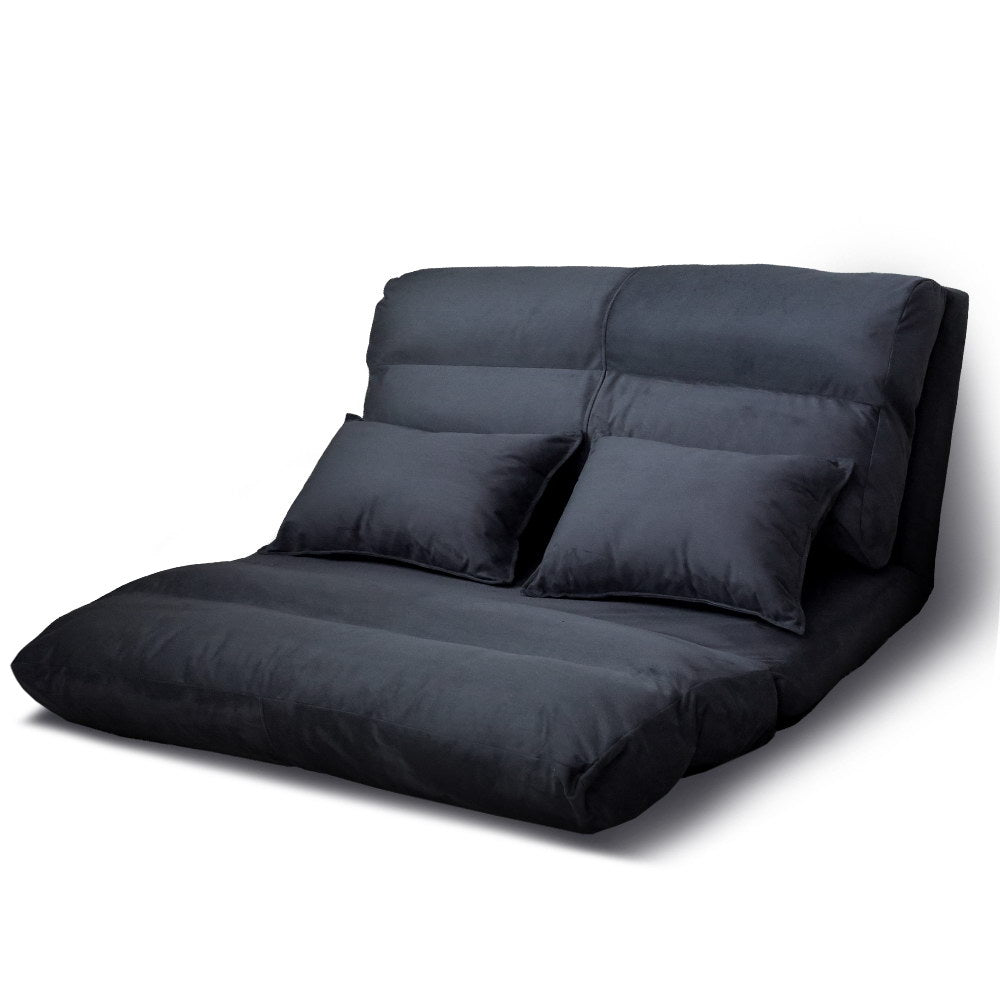Artiss Floor Lounge Sofa Bed 2-seater Charcoal Suede-Furniture &gt; Living Room-PEROZ Accessories