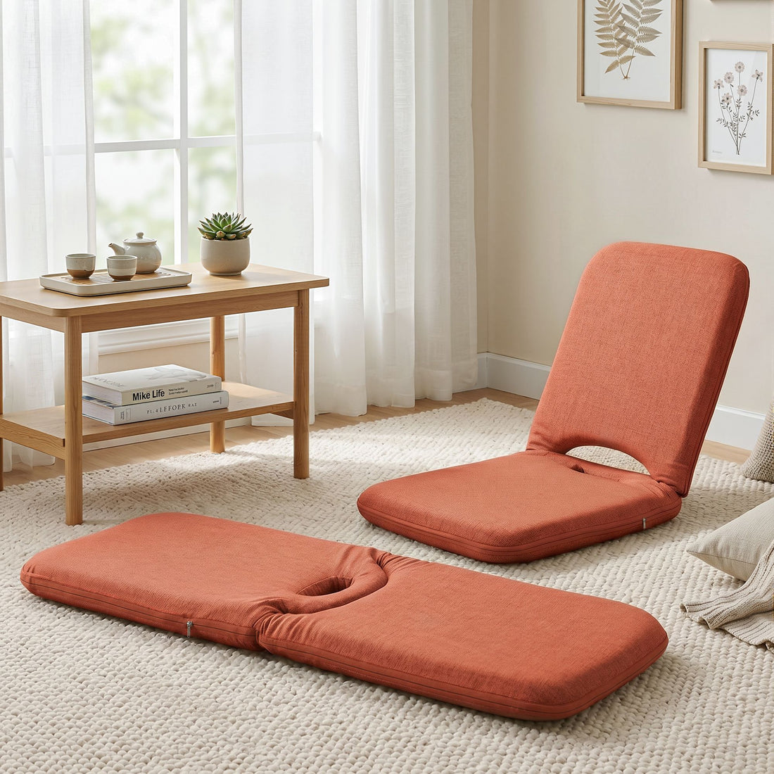 Artiss Floor Chair 5 Position Adjustable Orange Lazy Sofa for Living Room Bedroom-Furniture > Bar Stools &amp; Chairs > Arm Chairs &amp; Recliners-PEROZ Accessories