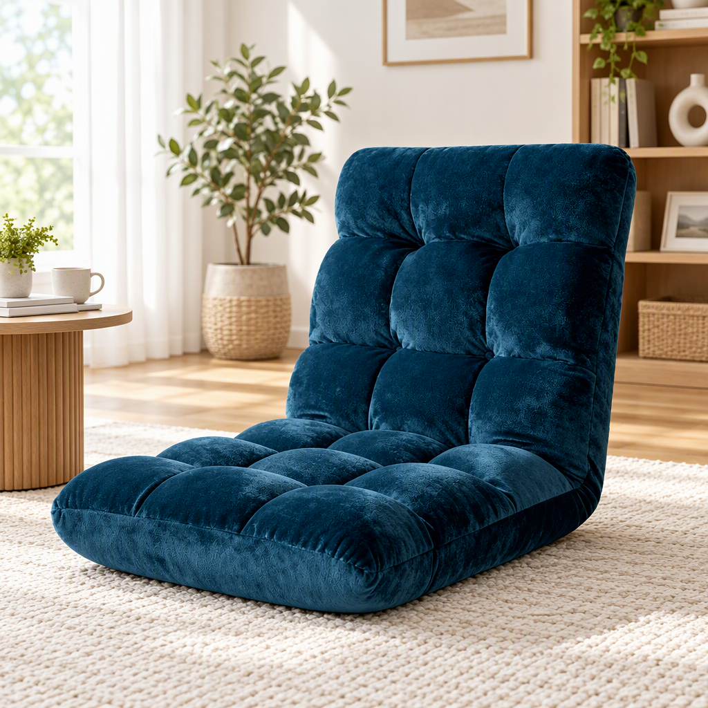Artiss Floor Lounge Sofa Bed Flannel Fabric Navy-Furniture > Bar Stools &amp; Chairs > Arm Chairs &amp; Recliners-PEROZ Accessories