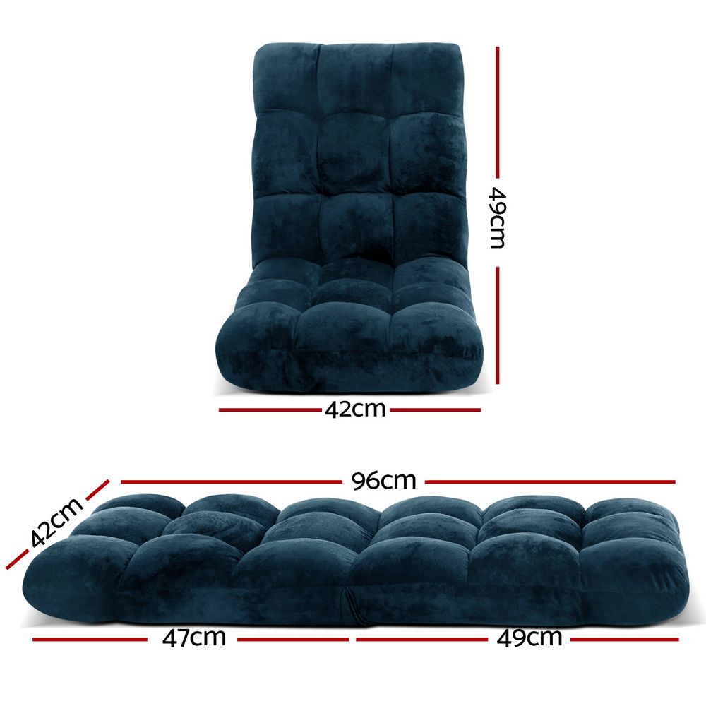 Artiss Floor Lounge Sofa Bed Flannel Fabric Navy-Furniture > Bar Stools &amp; Chairs > Arm Chairs &amp; Recliners-PEROZ Accessories