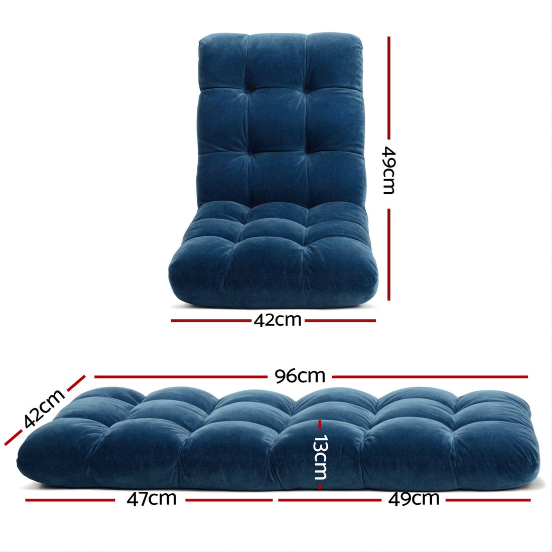 Artiss 2PCS Floor Lounge Sofa Bed Flannel Fabric Navy-Furniture > Bar Stools &amp; Chairs > Arm Chairs &amp; Recliners-PEROZ Accessories