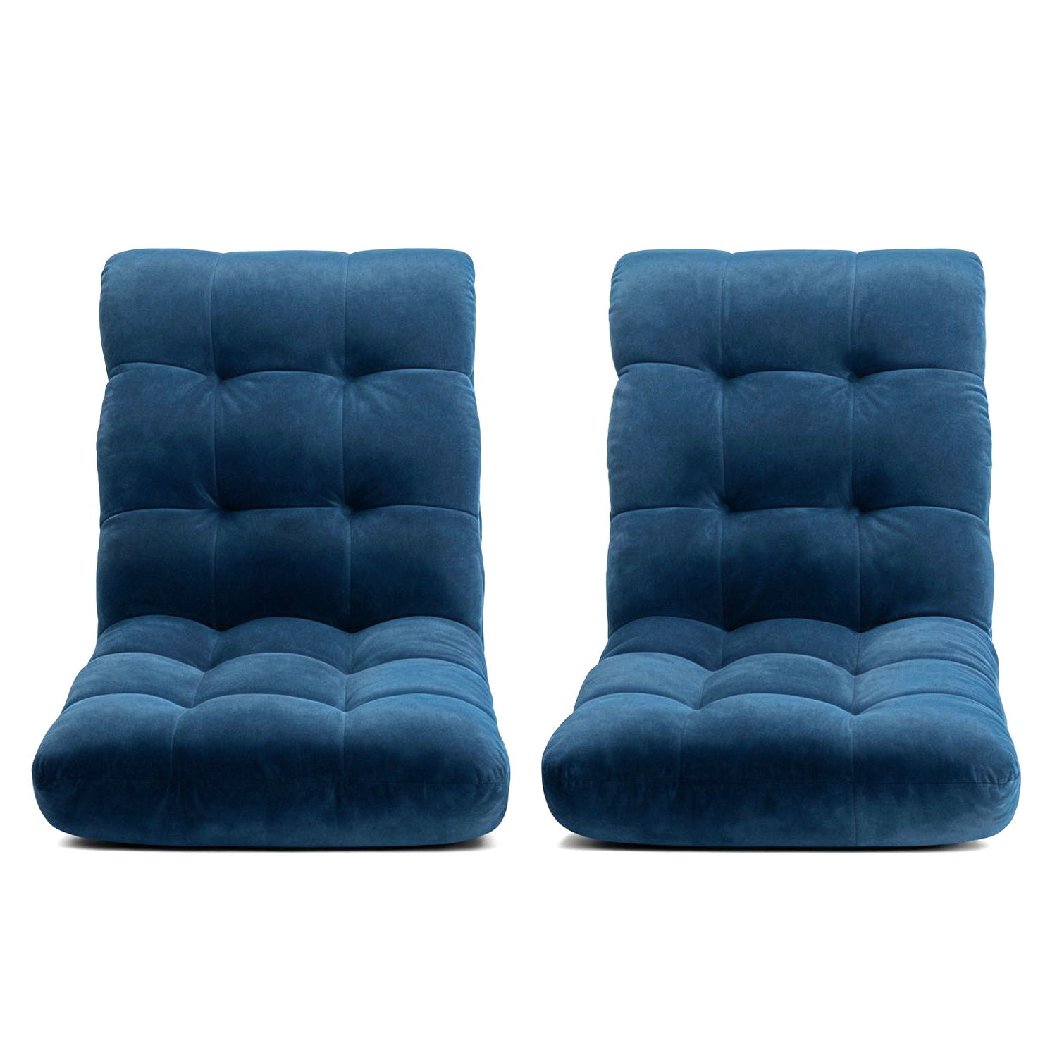 Artiss 2PCS Floor Lounge Sofa Bed Flannel Fabric Navy-Furniture > Bar Stools &amp; Chairs > Arm Chairs &amp; Recliners-PEROZ Accessories