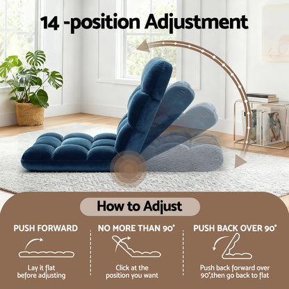 Artiss 2PCS Floor Lounge Sofa Bed Flannel Fabric Navy-Furniture > Bar Stools &amp; Chairs > Arm Chairs &amp; Recliners-PEROZ Accessories