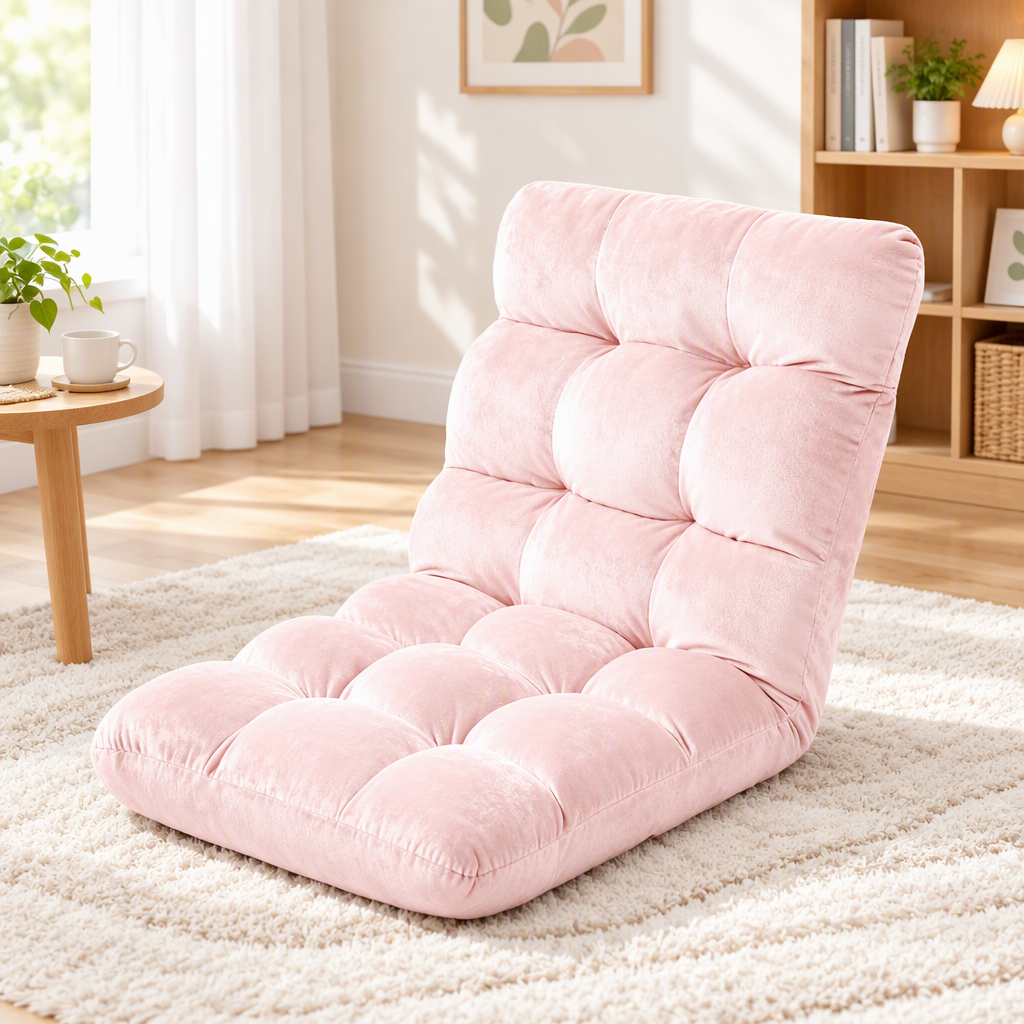 Artiss Floor Lounge Sofa Bed Flannel Fabric Pink-Furniture > Bar Stools &amp; Chairs > Arm Chairs &amp; Recliners-PEROZ Accessories
