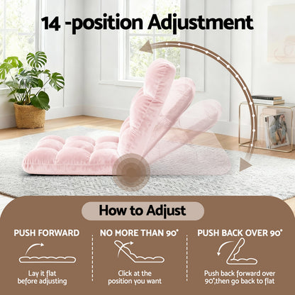 Artiss 2PCS Floor Lounge Sofa Bed Flannel Fabric Pink-Furniture > Bar Stools &amp; Chairs > Arm Chairs &amp; Recliners-PEROZ Accessories