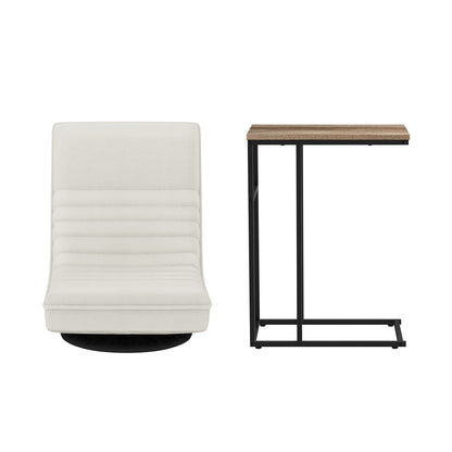 Artiss Floor Lounge &amp; Coffee Table Set, Swviel Foldable Linen Sofa Chair White, C-Shaped Side Table Walnut
