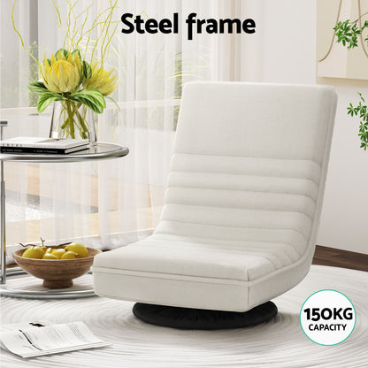 Artiss Floor Lounge &amp; Coffee Table Set, Swviel Foldable Linen Sofa Chair White, C-Shaped Side Table Walnut