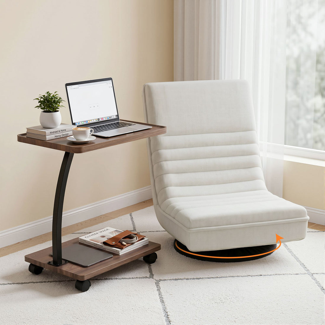 Artiss Floor Lounge 360° Swivel Foldable Sofa Chair and Side Table with Castors Set-Furniture > Bar Stools &amp; Chairs > Arm Chairs &amp; Recliners-PEROZ Accessories