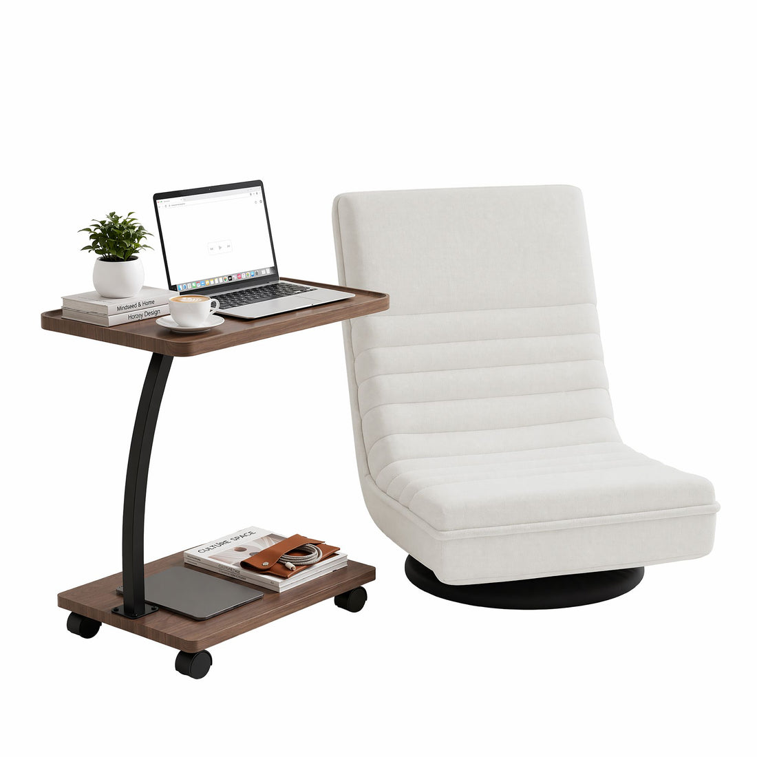 Artiss Floor Lounge 360° Swivel Foldable Sofa Chair and Side Table with Castors Set-Furniture > Bar Stools &amp; Chairs > Arm Chairs &amp; Recliners-PEROZ Accessories