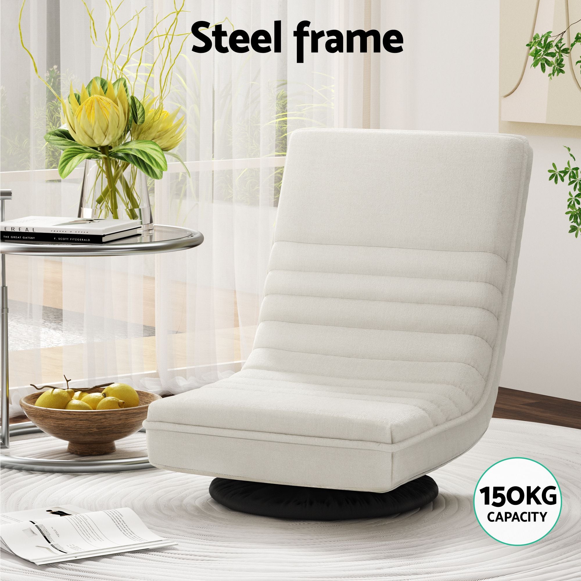 Artiss Floor Lounge 360° Swivel Foldable Sofa Chair and Side Table with Castors Set