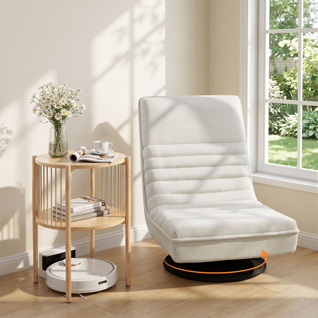 Artiss Floor Lounge Folding Swivel Sofa Chair and 2 Tier Round End Side Table Set-Furniture > Bar Stools &amp; Chairs > Arm Chairs &amp; Recliners-PEROZ Accessories