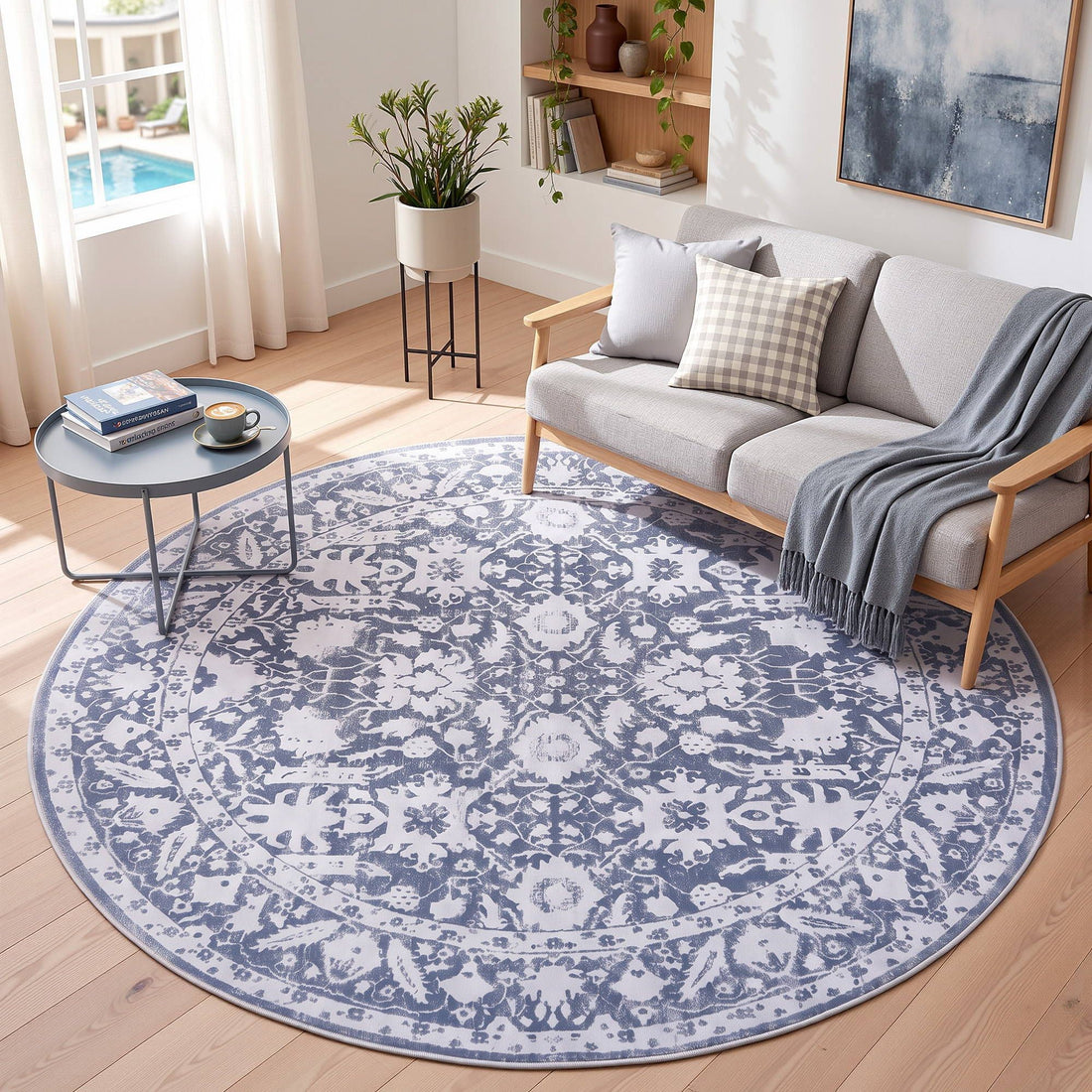 Artiss 120 cm Roung Rugs for Living Room Pad-Free Dense Dot Backing Stops Slipping &amp; Robot Vacuum Friendly, Vintage Carpet for Reading Nook Dining Area, 100% Polyester Washable-Home &amp; Garden > Rugs > Round Rugs-PEROZ Accessories
