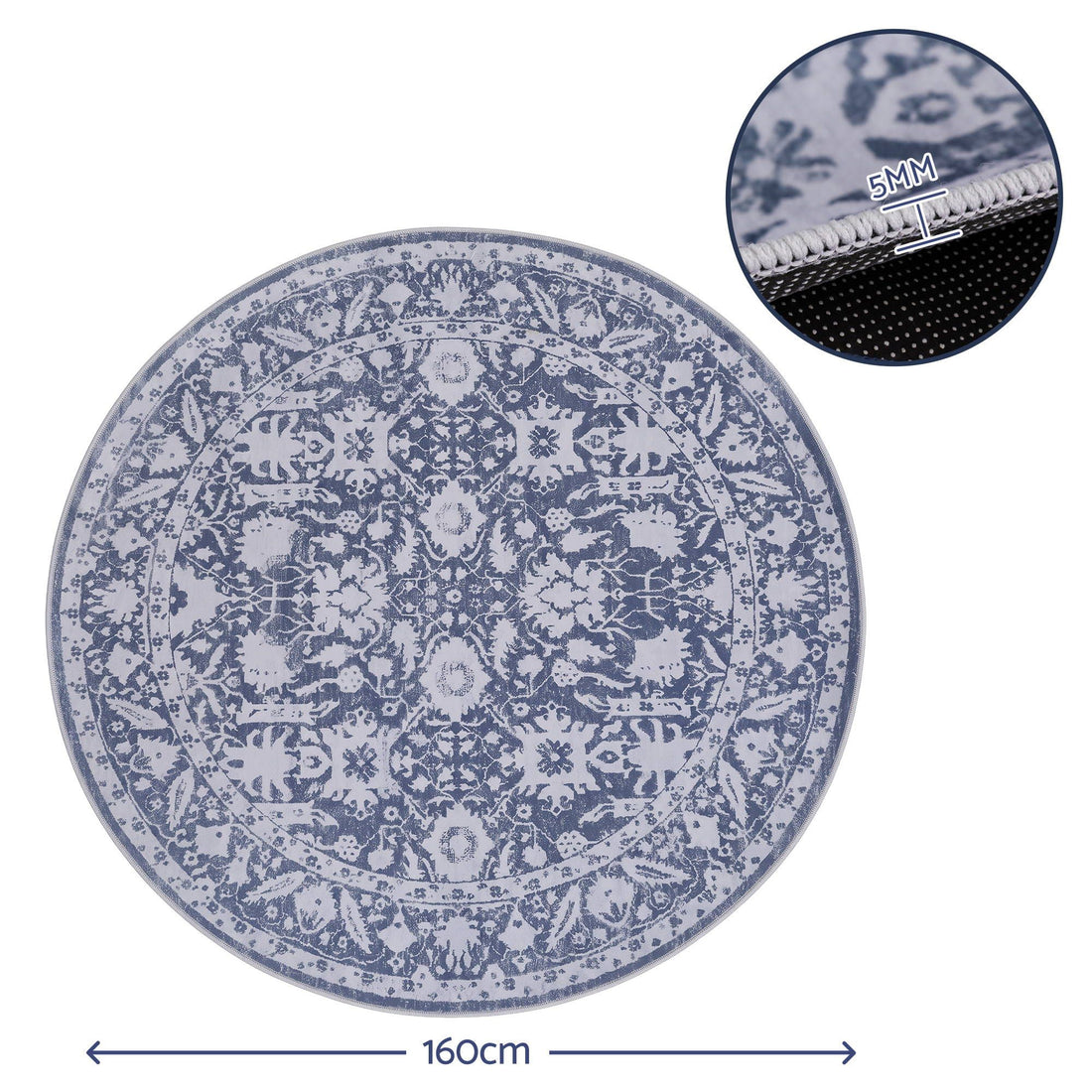 Artiss 120 cm Roung Rugs for Living Room Pad-Free Dense Dot Backing Stops Slipping &amp; Robot Vacuum Friendly, Vintage Carpet for Reading Nook Dining Area, 100% Polyester Washable-Home &amp; Garden > Rugs > Round Rugs-PEROZ Accessories