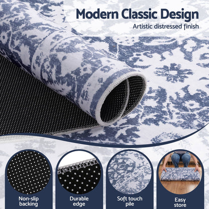 Artiss 120 cm Roung Rugs for Living Room Pad-Free Dense Dot Backing Stops Slipping &amp; Robot Vacuum Friendly, Vintage Carpet for Reading Nook Dining Area, 100% Polyester Washable-Home &amp; Garden > Rugs > Round Rugs-PEROZ Accessories