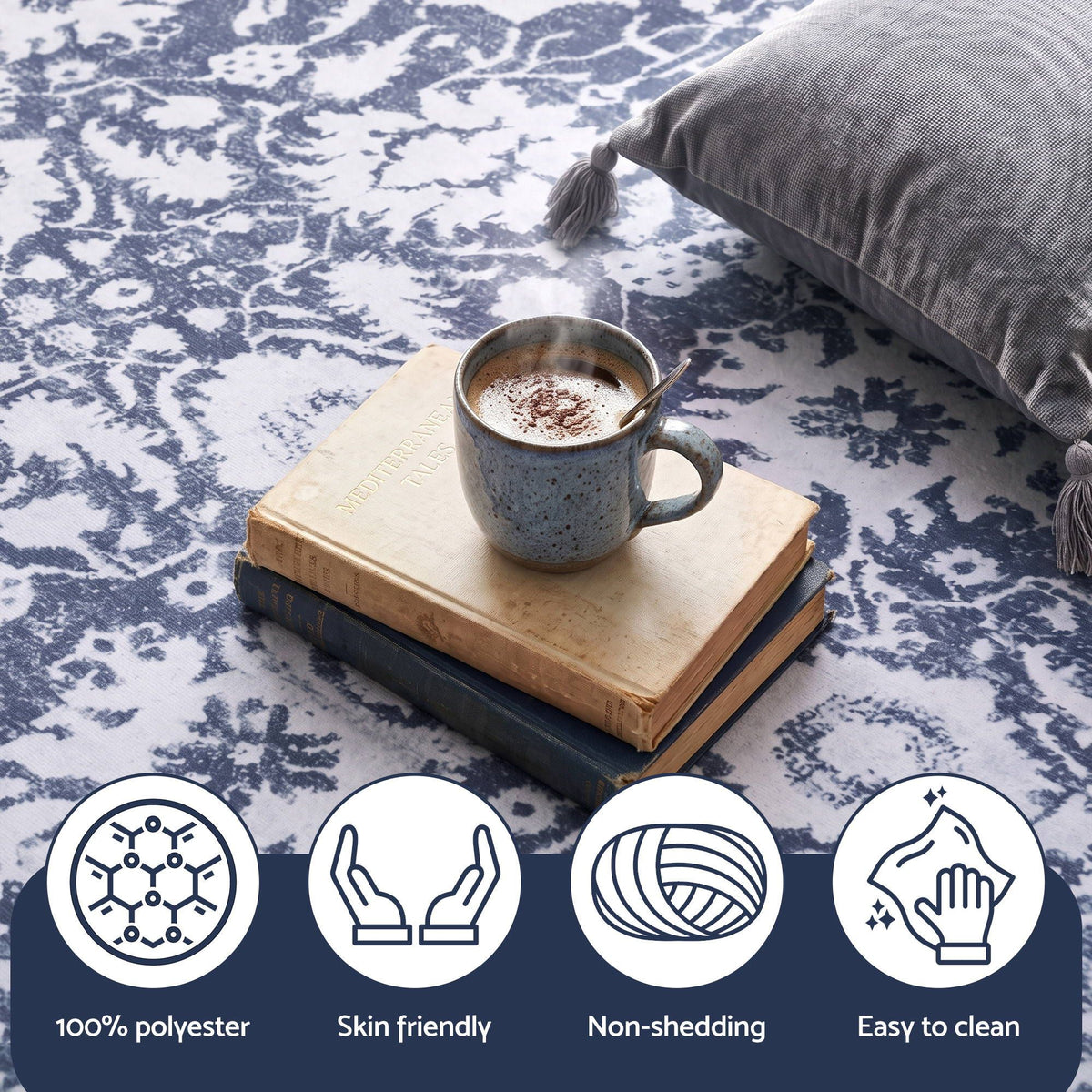 Artiss 120 cm Roung Rugs for Living Room Pad-Free Dense Dot Backing Stops Slipping &amp; Robot Vacuum Friendly, Vintage Carpet for Reading Nook Dining Area, 100% Polyester Washable-Home &amp; Garden > Rugs > Round Rugs-PEROZ Accessories