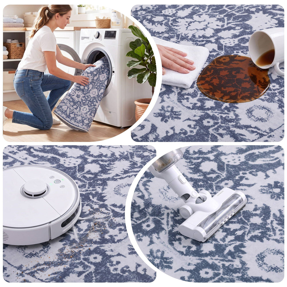 Artiss 120 cm Roung Rugs for Living Room Pad-Free Dense Dot Backing Stops Slipping &amp; Robot Vacuum Friendly, Vintage Carpet for Reading Nook Dining Area, 100% Polyester Washable-Home &amp; Garden > Rugs > Round Rugs-PEROZ Accessories