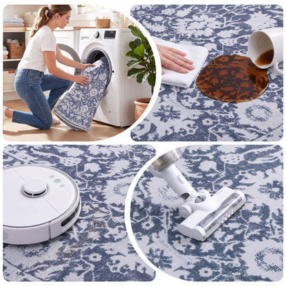 Artiss 120 cm Roung Rugs for Living Room Pad-Free Dense Dot Backing Stops Slipping &amp; Robot Vacuum Friendly, Vintage Carpet for Reading Nook Dining Area, 100% Polyester Washable-Home &amp; Garden > Rugs > Round Rugs-PEROZ Accessories