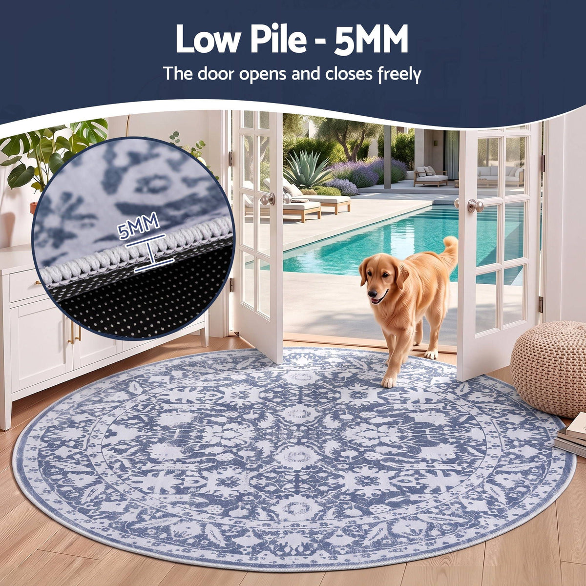 Artiss 120 cm Roung Rugs for Living Room Pad-Free Dense Dot Backing Stops Slipping &amp; Robot Vacuum Friendly, Vintage Carpet for Reading Nook Dining Area, 100% Polyester Washable-Home &amp; Garden > Rugs > Round Rugs-PEROZ Accessories