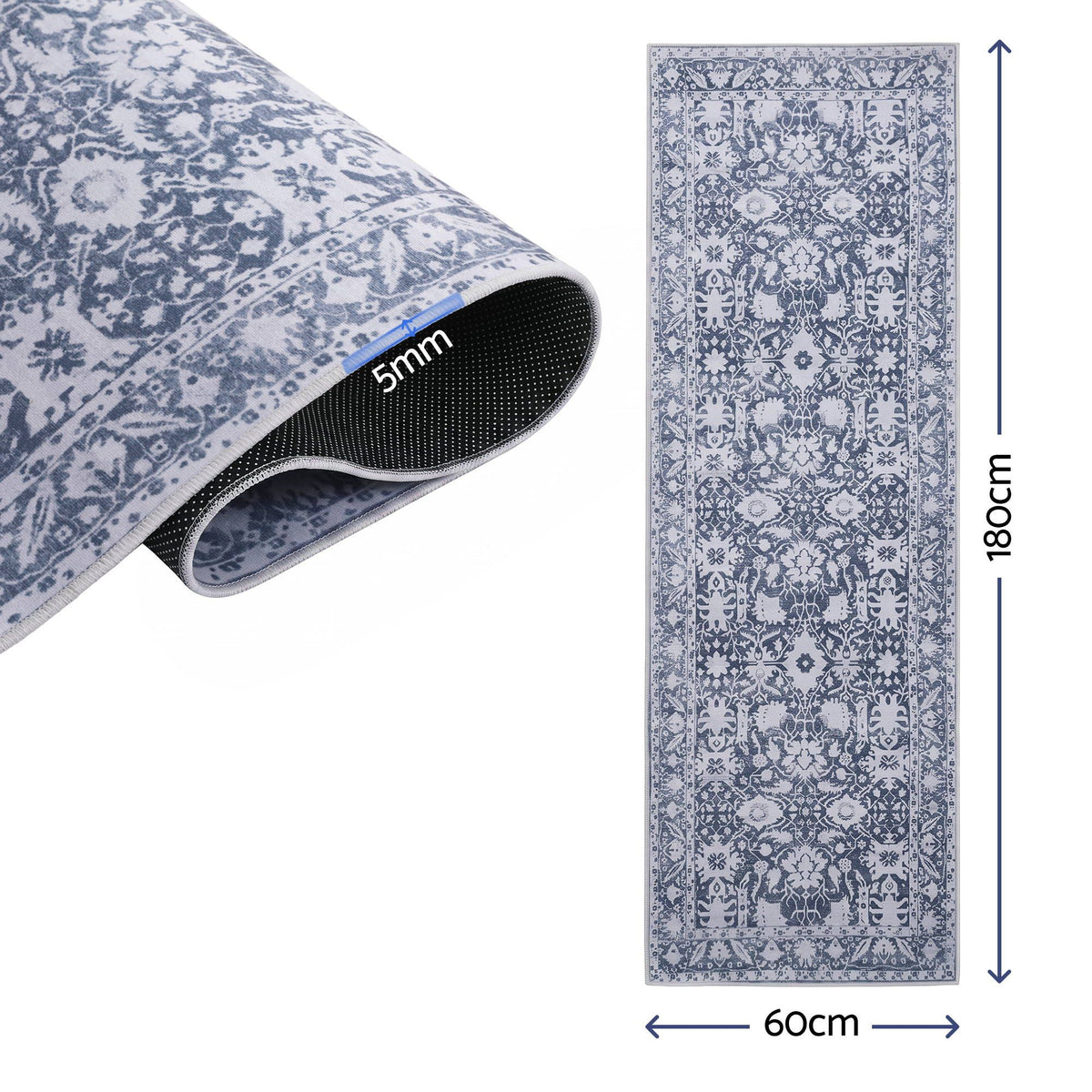 Artiss 60 x 180 cm Runner Rugs for Hallway Bedroom Pad-Free Dense Dot Backing Stops Slipping &amp; Robot Vacuum Friendly, Vintage Carpet for Reading Nook Dining Area, 100% Polyester Washable