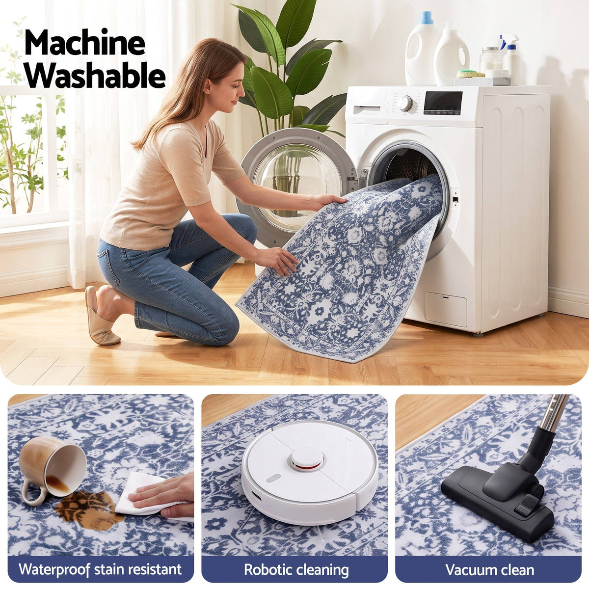 Artiss 60 x 180 cm Runner Rugs for Hallway Bedroom Pad-Free Dense Dot Backing Stops Slipping &amp; Robot Vacuum Friendly, Vintage Carpet for Reading Nook Dining Area, 100% Polyester Washable