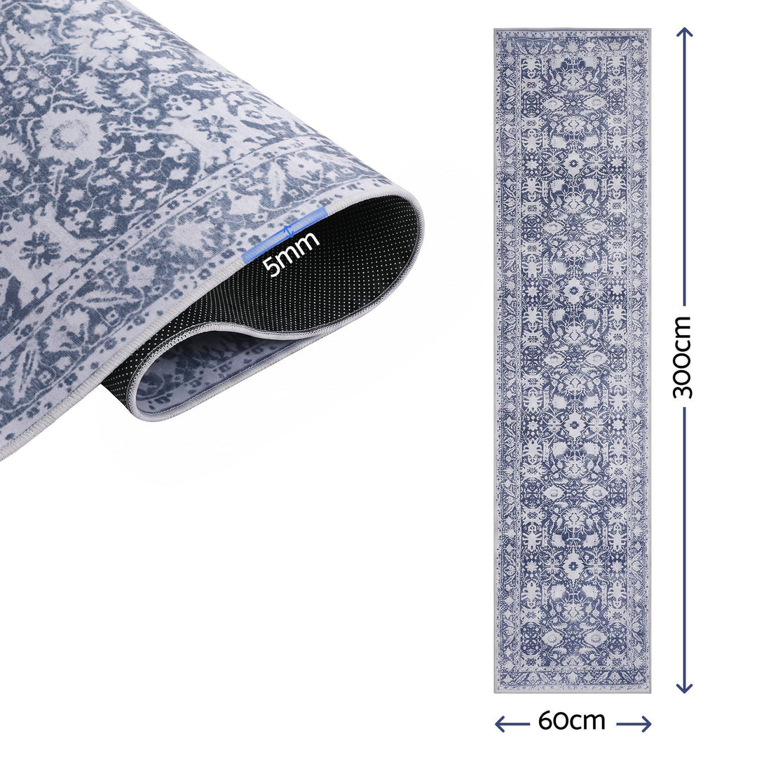 Artiss 60 x 300 cm Runner Rugs for Hallway Bedroom Pad-Free Dense Dot Backing Stops Slipping &amp; Robot Vacuum Friendly, Vintage Carpet for Reading Nook Dining Area, 100% Polyester Washable-Home &amp; Garden > Rugs > Round Rugs-PEROZ Accessories