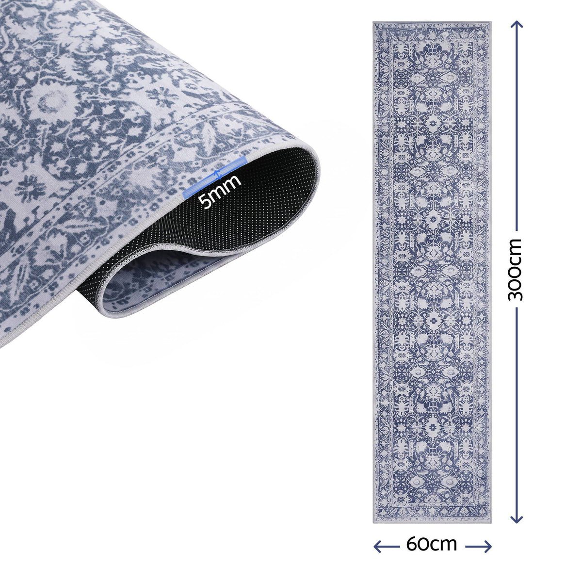 Artiss 60 x 300 cm Runner Rugs for Hallway Bedroom Pad-Free Dense Dot Backing Stops Slipping &amp; Robot Vacuum Friendly, Vintage Carpet for Reading Nook Dining Area, 100% Polyester Washable