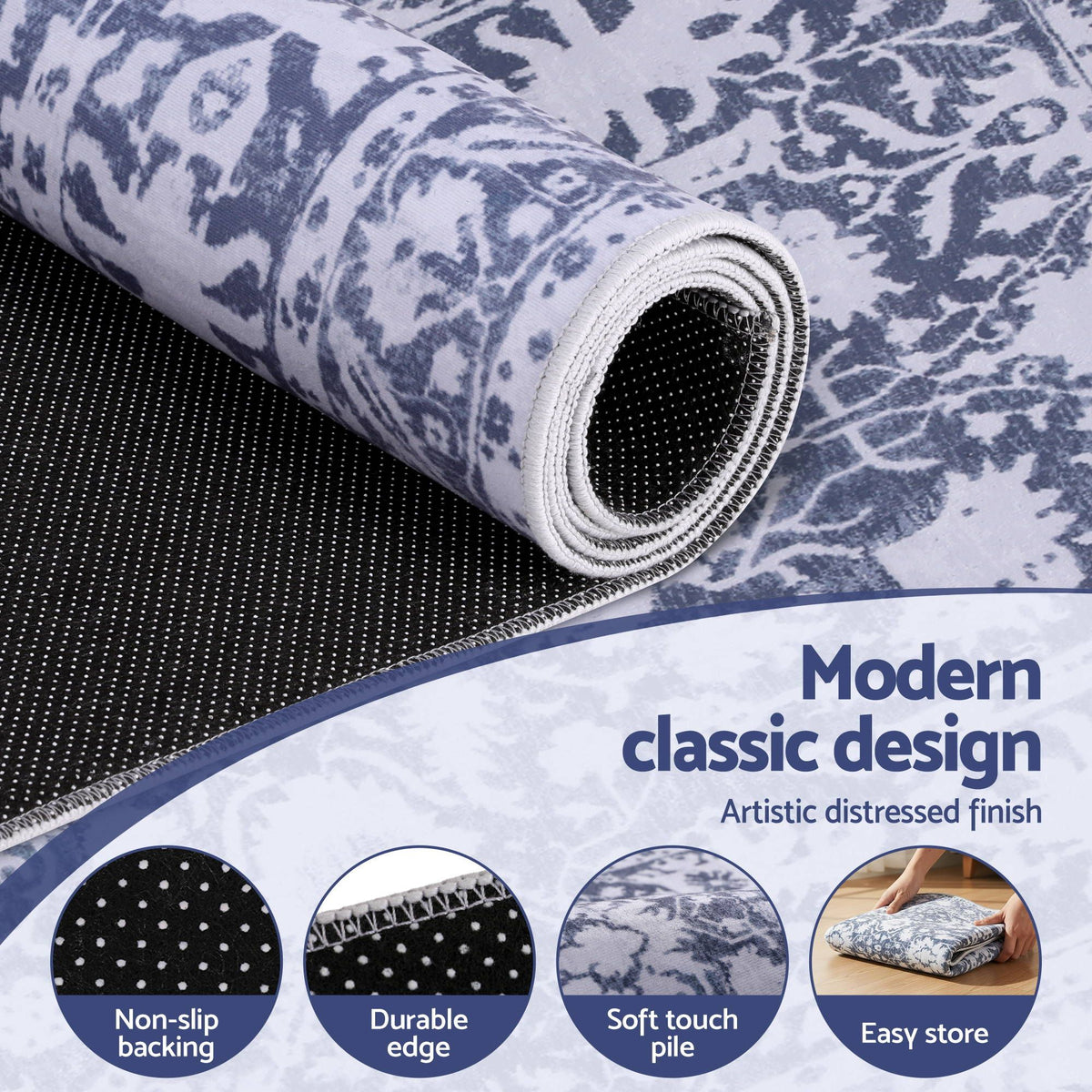 Artiss 60 x 300 cm Runner Rugs for Hallway Bedroom Pad-Free Dense Dot Backing Stops Slipping &amp; Robot Vacuum Friendly, Vintage Carpet for Reading Nook Dining Area, 100% Polyester Washable