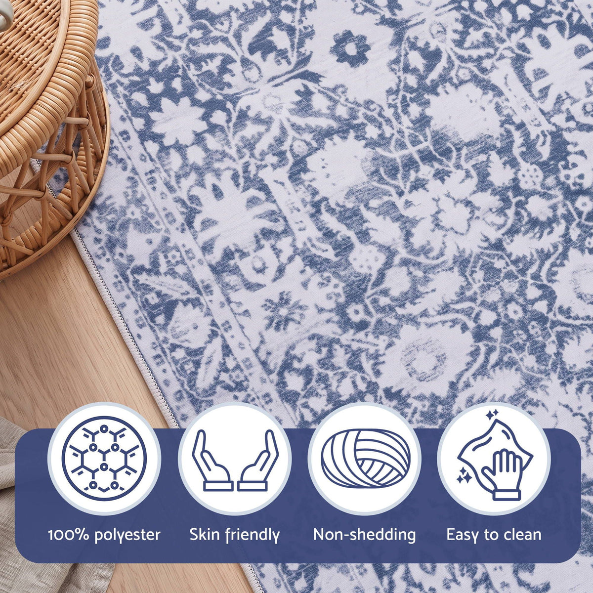 Artiss 60 x 300 cm Runner Rugs for Hallway Bedroom Pad-Free Dense Dot Backing Stops Slipping &amp; Robot Vacuum Friendly, Vintage Carpet for Reading Nook Dining Area, 100% Polyester Washable