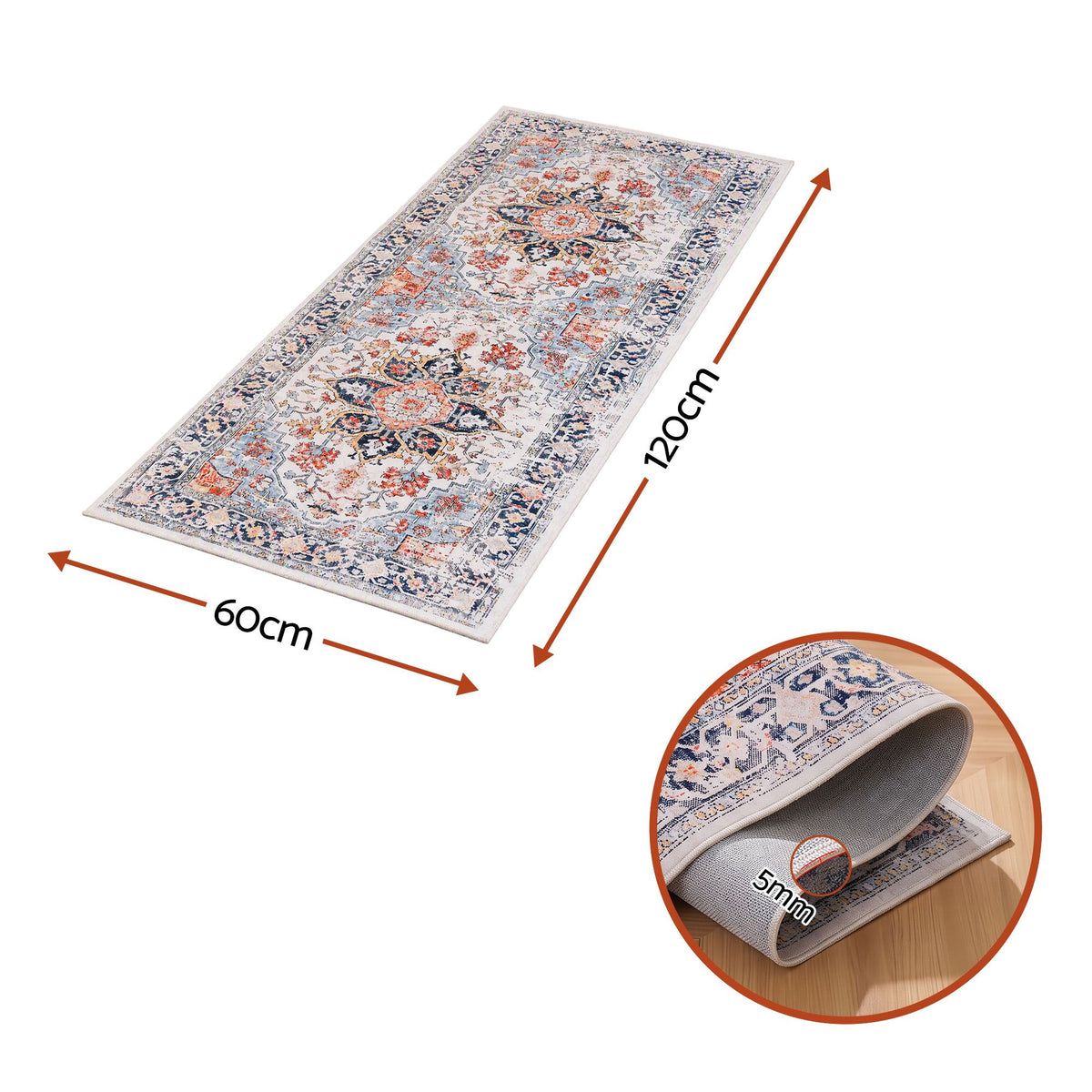 Artiss 60 x 120 cm Runner Rugs For Living Room No Heavy Rubber Crease-Free Foldable Design For Kitchen Entryway And Bedroom 100% Polyester Water-repellent Resistant Non-Shedding-Home &amp; Garden > Rugs > Round Rugs-PEROZ Accessories